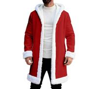 Santa Claus Long Cardigan Hoodies with Pocket, Santa Claus Coat Style Christmas Cardigan | Red Long Coat with Pocket with White Faux Trim