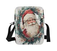 Santa Claus on A Wreath Borsa a tracolla in stile acquerello Piccola borsa a tracolla per donna Borsa a tracolla da donna Tracolla regolabile per viaggi d'affari