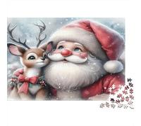 Santa Claus Puzzle Impossible 1000Pcs Santa Cuddling A Cute Baby Deer Decorazione Per La Casa. Rilassamento E Intelligence Per Adulti E Ragazzi Da 14 Anni 52x38cm/1000pcs