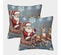 Santa Claus Sleigh Federe Cuscini Per Divano Decorative Art Fodere Per Cuscini Confezione Da 2 Moderni Da Letto Divano 45x45cm