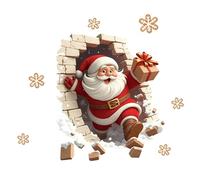 Santa Claus Wall Stickers - Christmas Santa Breaking Brick Wall Sticker Decorations, Home Decoration, Festive Holiday Decal for Party Living Room Bedroom Bathroom Kitchen Office School
