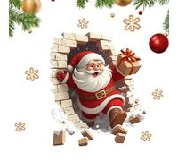 Santa Claus Wall Stickers - Christmas Santa Wall Decals, Christmas Santas Breaking, Brick Walls Sticker Decorations | Holiday Decal For Home Party Living Room Bedroom Bathroom Kitchen Office School