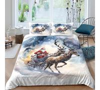 Santa Clauscopripiumino microfibra morbida 3 Pezzi stampa 3D cerniera nascosta Christmas Winter Set Di Copripiumino con federe per cuscini traspirante morbido e comodo for adulti Single（140x200cm）