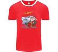 Santa Clause Fishing Funny Christmas Uomo Ringer T-Shirt FotL