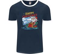 Santa Clause Fishing Funny Christmas Uomo Ringer T-Shirt FotL