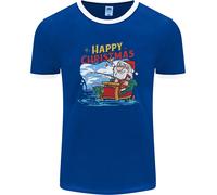 Santa Clause Fishing Funny Christmas Uomo Ringer T-Shirt FotL