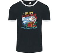 Santa Clause Fishing Funny Christmas Uomo Ringer T-Shirt FotL