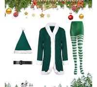 Santa Costume Women - Costume da cosplay per feste, velluto signora Claus Costume con cappello da cintura e collant a righe, vestito di Natale per adulti, donne e ragazze, inverno, celebrazione party