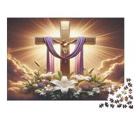Santa Croce Scena Religiosa Puzzle 1000 Pezzi Materiale Carta per Adulti Luce Raggiante e Gigli Gioco di Puzzle 1000 Pezzi Decorazione Casa Regalo Relax 70x50cm/1000pcs
