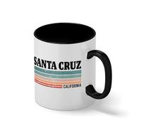 Santa Cruz Beach Surfing Retro Mug - Distressed California Coastal Graphic Tea Cup - Surf Rider Gift Bianco tazza di caffè con Nero Rim & Handle Mug
