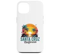 Santa Cruz, California, spiaggia, palme, tramonto, illustrazione Custodia per iPhone 13