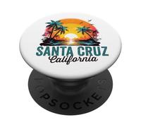 Santa Cruz, California, spiaggia, palme, tramonto, illustrazione PopSockets PopGrip Adesivo