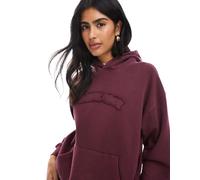 Santa Cruz - Felpa con cappuccio squadrata bordeaux in pile spazzolato con logo in coordinato-Rosso 48