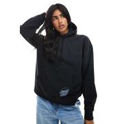Santa Cruz - Felpa con cappuccio squadrata in pile spazzolato nero slavato con stampa sul retro 46
