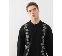 Santa Cruz - Polo nera a maniche lunghe in maglia con rose-Nero 112-119 CM