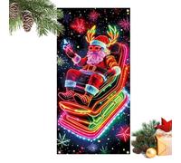 Santa Door Cover - Fluorescent Christmas Door Wrap, Glow-In-The-Dark Holiday Backdrop, Festive Entrance Decoration, Waterproof Design, Wall Cover for Home, Party, School, 3x6ft