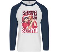 Santa È Il Mio Sempai Divertente Anime Natale Xmas Uomo L/S Maglietta Baseball