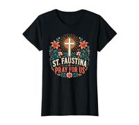 Santa Faustina Cattolica Devozione Floreale Maglietta