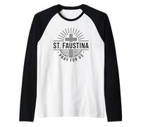 Santa Faustina Prega per Noi Croce Cattolica Maglia con Maniche Raglan