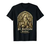 Santa Gertrude di Nivelles Gatti Religioso Cat Art Maglietta
