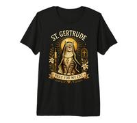 Santa Gertrude di Nivelles Gatti Religioso Cat Art Maglietta Premium