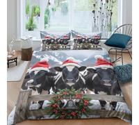 Santa hats cowsSet Di Copripiumino microfibra 3 pezzi motivo 3D con cerniera Christmas farm animals copripiumino con federa traspirante ultra morbido e traspirante for bambini Double（200x200cm）