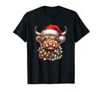 Santa Highland Mucca Aggrovigliato in Natale Luci Vacanza Maglietta