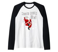 Santa Loves Me Christmas Tee - Christmas Holiday A Maglia con Maniche Raglan