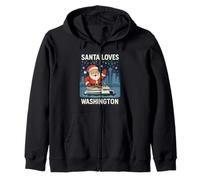 Santa Loves WA - Camicia con Skyline di Seattle, traghetto Natalizio Felpa con Cappuccio
