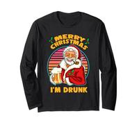 Santa Merry Christmas I'm Drunk Beer Drinking Funny Xmas Maglia a Manica