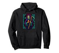 Santa Muerte Fiamma Cuore Preghiera Sacra Arte Felpa con Cappuccio