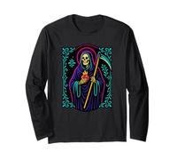 Santa Muerte Fiamma Cuore Preghiera Sacra Arte Maglia a Manica