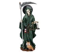 Santa Muerte Figura con bilancia, verde, 26,5 cm, Sensenmann Grim Reaper Fantasy, gufo e clessidra