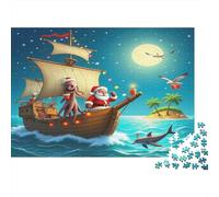 Santa Nave a Vela Puzzle 1000 Pezzi Carta per Adulti Scena Isola Notturna Gioco di Puzzle 1000 Pezzi Famiglia Relax Regalo Casa 70x50cm/1000pcs