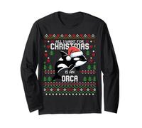 Santa Orca Whale Christmas Ugly Xmas Maglione Orca Orca Maglia a Manica