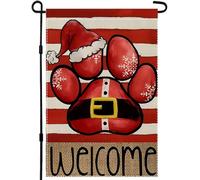 Santa Paw Print Christmas Welcome Stripes Winter Holiday Bandiera Durevole Flag Resistente Alle Intemperie Bandiere Per Giardino Feste Portico 30X45Cm