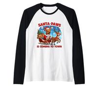 Santa Paws Arriva Natale Portoghese Podengo Pequeno Cane Maglia con Maniche Raglan