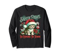 Santa Paws is Coming to Town Divertente Gatto Natale Babbo Natale Maglia a Manica