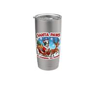 Santa Paws sta arrivando in città, cane Boston Terrier di Natale Bicchiere termico in acciaio inox doppia parete