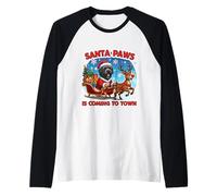 Santa Paws Sta arrivando in Città Cane da Pastore Bergamasco di Natale Maglia con Maniche Raglan