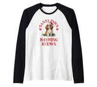Santa Paws Sta arrivando in Città con Natale Charles Spaniel Maglia con Maniche Raglan