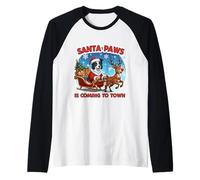 Santa Paws Sta arrivando in Città Natale Border Collie Dog Fun Maglia con Maniche Raglan