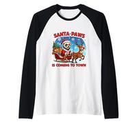 Santa Paws Sta arrivando in Città Natale Furetto Proprietario Vacanza Maglia con Maniche Raglan