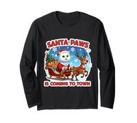 Santa Paws Sta arrivando in Città Natale Gatto Bianco Proprietario Natale Maglia a Manica