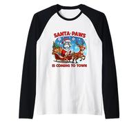 Santa Paws Sta arrivando in Città Natale Lupo Lover Holiday Maglia con Maniche Raglan