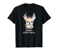 Santa Renna Chihuahua Cane Luci di Natale Natale Maglietta