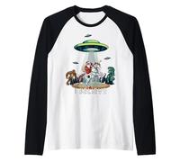 Santa Riding Unicorn Bigfoot Dino UFO Christmas Kids Boys Maglia con Maniche Raglan