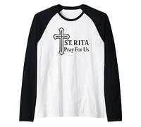 Santa Rita Prega per Noi cattolica Santa Croce Maglia con Maniche Raglan