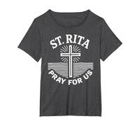 Santa Rita Prega per Noi Fede Cattolica Religiosa Maglietta, Donna Plus-Size, Grigio Scuro, 2X