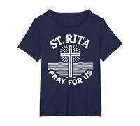 Santa Rita Prega per Noi Fede Cattolica Religiosa Maglietta, Donna Plus-Size, Navy, 3X